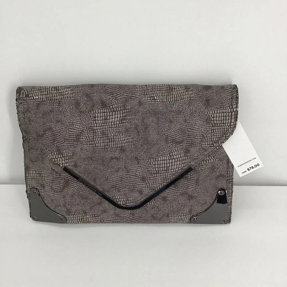 BCBG Generation Faux Reptile Print Evening Bag Clutch Gray/Taupe NWT - Picture 1 of 13